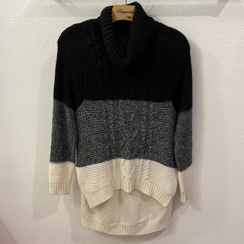 Gianni Bini Black, Gray, and Cream Cowl Neck Sweater